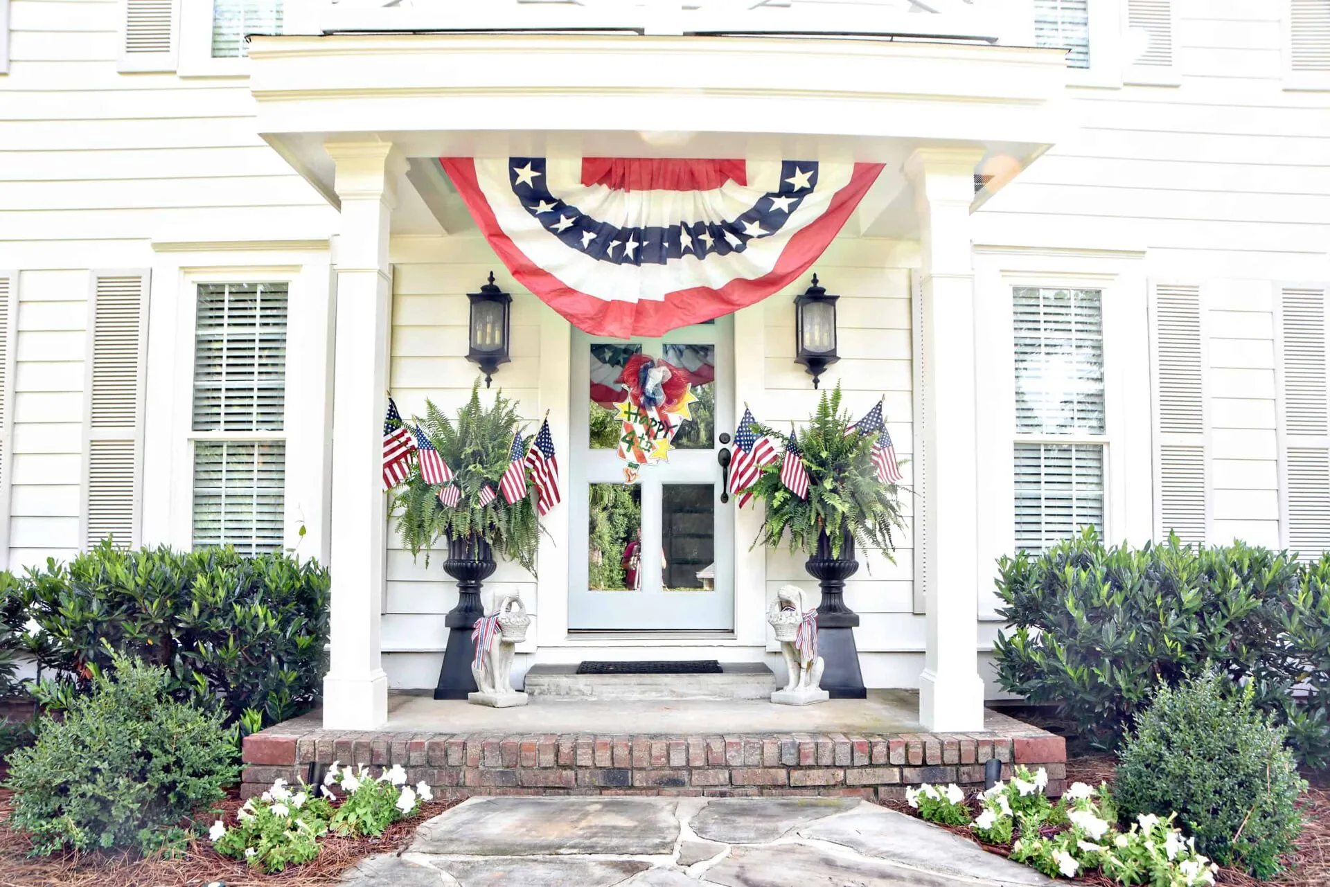 American flags on the front porch of a Georgia home