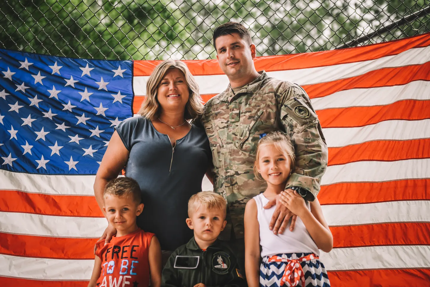 Military family with American flag