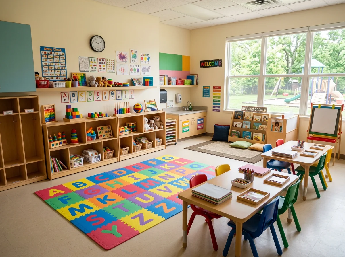 A bright, welcoming daycare classroom ready for enrollment