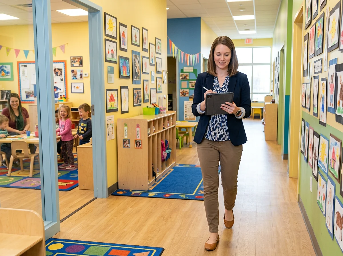 Touring a daycare facility and taking notes for a detailed report
